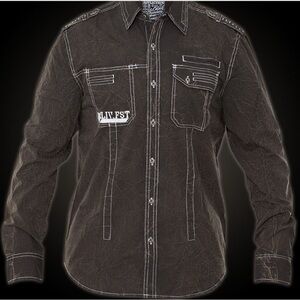 Men’s Affliction Button Down Brown Long Sleeve Shirt Size Large